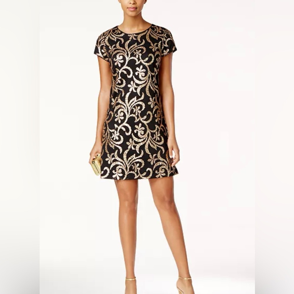 Jessica Simpson dress size 4 stunning black and gold‎ sequined shift dress 🖤💛